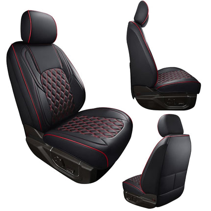 Huidasource Custom Fit Ford F150 Seat Covers Waterproof Fit for 2015-2025 F150 SuperCrew & 2017-2025 F250 F350 F450 Super Duty Crew Cab Pickup XL XLT Lariat King Ranch Platinum(Front Pair/Black&Red)