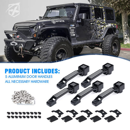 Xprite Flag Aluminum Door Handles Kit & Tailgate Handle, 5PCS Heavy Duty Door Exterior Handles with Spring-Loaded Button Compatible with 2007-2018 Wrangler JK/JKU