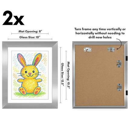 Americanflat - 2 Pack - Kids Artwork Display Frame Changeable (Silver) - Magnetic Door Holds 100 Art Pieces - A4 Size Display with Mount or 10x12.5 Without Mount - My Mini Masterpiece