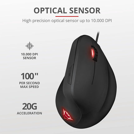 GXTrust Rexx Vertical Ergonomic Gaming Mouse, 250-10,000 DPI, Black