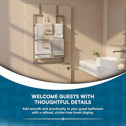 Honey-Can-Do Over-The-Door 3-Tier Towel Rack, Towel Rail, Bathroom Towel Holder, Steel, Satin Nickel, 15 lbs