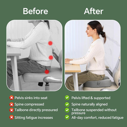 HOMBYS Piriformis Seat Cushion for Sitting, Double-Layer Foam Sciatica Seat Cushion with Coccyx Cutout for Tailbone, Hip Pain Relief, Butt Pad for Long Sitting for Office Chair, Car(Gray)