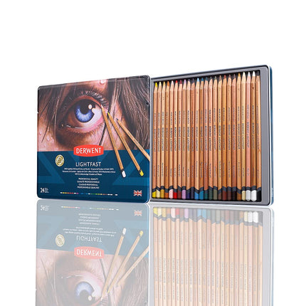 Crayons Derwent Lightfast, Lot de 24 dans une boîte en métal, mine ronde de 4 mm, résistance de mine supérieure, texture crémeuse, idéal pour le dessin et le coloriage d'œuvres d'art, qualité professionnelle, 2302720