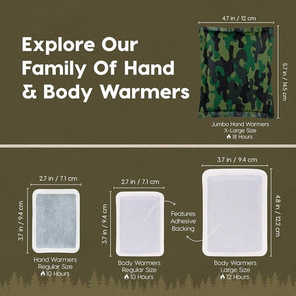 IRIS USA Hand Warmers, Extra Large - 30 Individual Warmers, Up to 18-Hour Heat Packs for Hot Hands Feet & Body, Unique Camo Pattern, Disposable Portable Pocket Warmers Bulk for Camping Skiing Outdoor