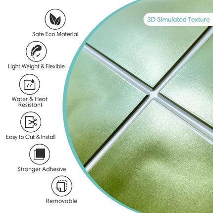 Commomy Peel and Stick Tile, Stick on Tiles Backsplash for Kitchen and Bathroom, PVC Self Adhesive Wall Tiles Stickers 3D Wall Panels Inner Wall Decoration(Square, Matte Green, 30x30cm, 10 Pcs)