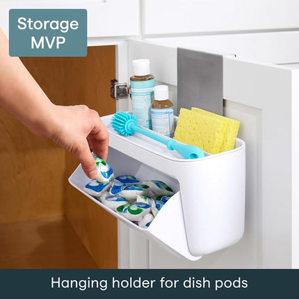 YouCopia DoorStash Dishwasher Pod Holder Lid, Hanging Storage Container for Detergent, Speckled White