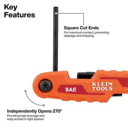 KLEIN TOOLS Folding Hex Key Set, Metric & SAE, 17-Key, Portable, High-Leverage Blades, 2-Pack