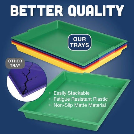 Constructive Playthings-EDX-770 Messy Trays, Set of 4 Hard Plastic Trays, Multi-Color