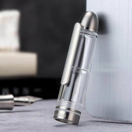 Asvine P36 Titanium Fountain Pen Piston Filling, Bock Extra Fine Nib Clear Transparent Acrylic Smooth Writing Signature Pen Case Gift Set, Torpedo shape