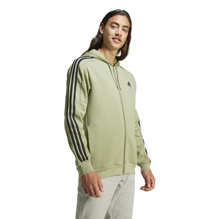 adidas mens Essentials Fleece 3-stripes Full-zip, Tent Green/Black, XXS