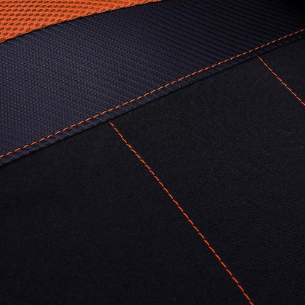 Flying Banner car seat Covers Quality Carbon Fiber Air Mesh Fabric Sport Low High Back Bucket Back Pocket Arm Rest (2 Fronts - Low Bucket, Orange)