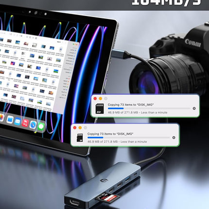 Concentrador USB C 7 en 1, Adaptador USB Tymyp, Transferencia de Datos de 5 Gbps, un Concentrador Versátil con HDMI 4K, 100W PD, Puertos USB 3.0, 2 Puertos USB 2.0 y un Lector de Tarjetas SD/TF