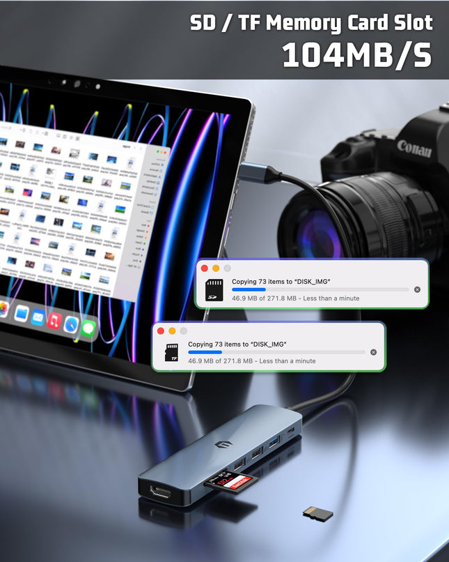 7 in 1 USB C Hub, Tymyp USB Adapter, 5 Gbps Data Transfer, a Versatile hub with 4K HDMI, 100W PD, USB 3.0 Ports, 2 x USB 2.0 Ports and an SD/TF Card Reader