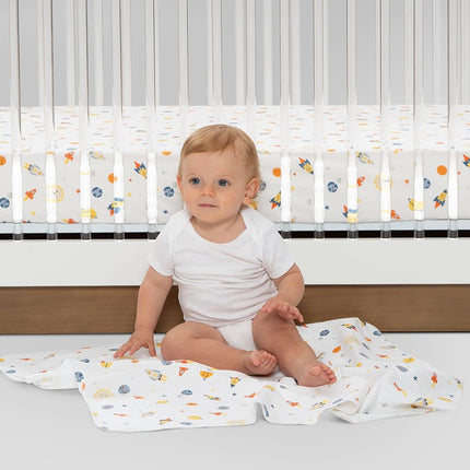 Delta Children 100% Cotton Flannel Baby Receiving Blankets for Girls and Boys � 30x30 Inches (Pack of 4), Space Exploration