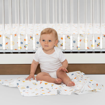 Delta Children Fitted Crib Sheets for Girls and Boys - Crib Sheet for Standard Crib and Toddler Mattresses - 28x52 Inch (Pack of 2), Space Exploration