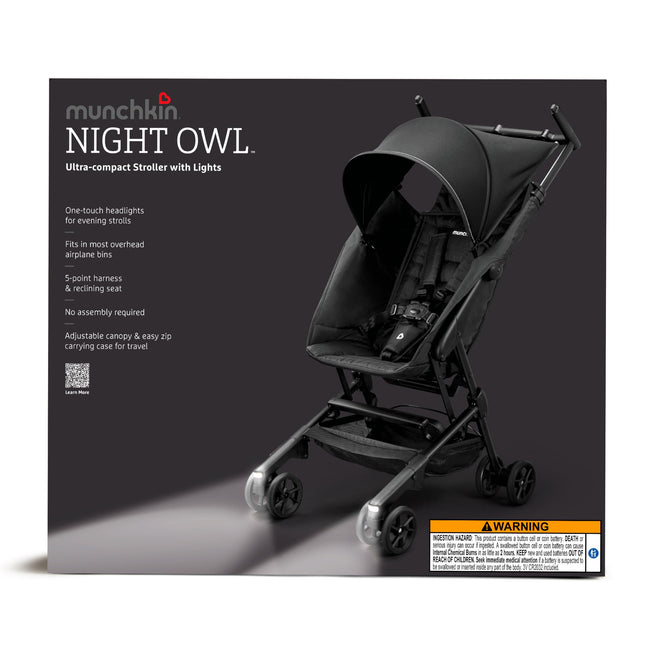 Munchkin Night Owl Lightweight Travel Stroller with Wheel Lights, Ultra Compact for Daily Travel and Easy Storage, Baby and Toddler, Black