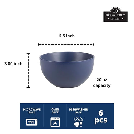 10 Strawberry Street Wazee Matte Cereal Bowl, 5.5"/16oz, Midnight Blue