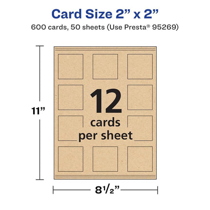 Avery Printable Square Business Cards with Sure Feed Technology, 2" x 2", Kraft Brown Cardstock, Print-to-the-Edge, Laser/Inkjet Cards, 600 Total