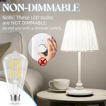 GvvooHome Edison Bulbs, E26 LED Bulb 60 watt Equivalent, Non-Dimmable, 4000K Daylight White, ST58 Vintage Light Bulbs, 90+ CRI, 6W 600LM, E26 Medium Base, Clear Glass, 6 Pack