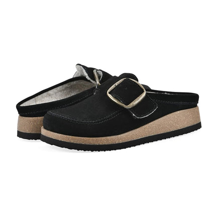 White Mountain Women's Bueno Mule, Black Suede with Faux Fur, 6