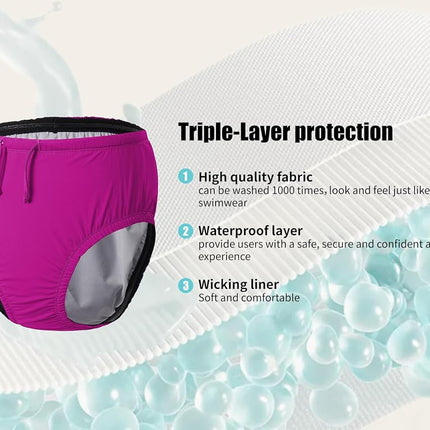 EEOST Big Kids/Youth Reusable Swim Diapers Special Needs Swimwear for Incontinence Cloth Diaper Covers Waterproof,Leakproof, Unisex (Pink, 10-12T)