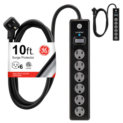 Aode GE 6 Outlet Surge Protector 2 Pack, 10 Ft Ext