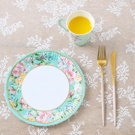 Talking Tables 50pcs Floral Disposable Tea Party Pack Pretty Tableware Set for Mother's Day, Baby Shower, Birthday Tableware Decorations for 16 Guests Napkins, Plates, Teacups, Double Sided Bunting 4m