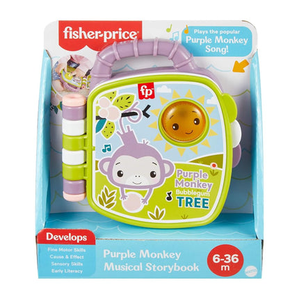 Fisher-Price Baby Toy Purple Monkey Musical Storybook with Lights & Sounds for Infants & Toddlers Ages 6+ Months, JFC75