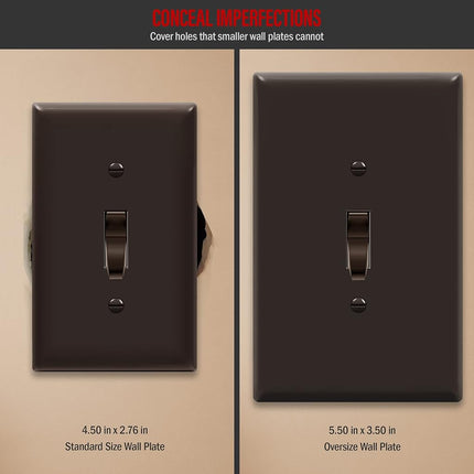 Placa de pared para interruptor de palanca ENERLITES, cubierta de interruptor jumbo, extragrande de 1 unidad de 5.5" x 3.5", termoplástico de policarbonato irrompible, 8811O-BR-10PCS, marrón, paquete de 10