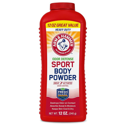 Arm & Hammer Sport Talcos para el cuerpo, Talcos para hombres y mujeres, Sensación fresca, Sin talco, Protección contra el olor sin aluminio con bicarbonato de sodio