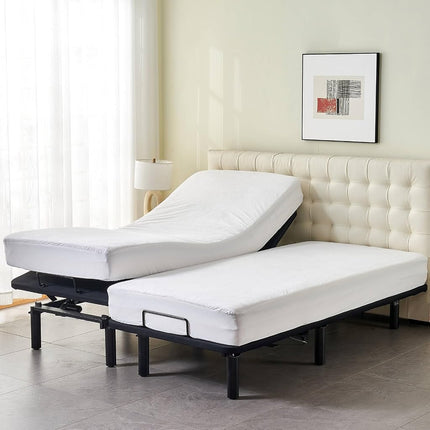 Kingnex Waterproof Split King Mattress Protector for Adjustable Beds Noiseless Soft Bamboo Viscose Terry Surface Fitted Matress Cover with Deep Pocket