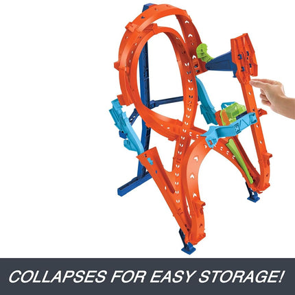 Hot Wheels Track Set with 1 Hot Wheels Car, Tall Figure-8 Track for Race & Stunting, Connects to Other Hot Wheels Tracks, Folds for Convenient Storage