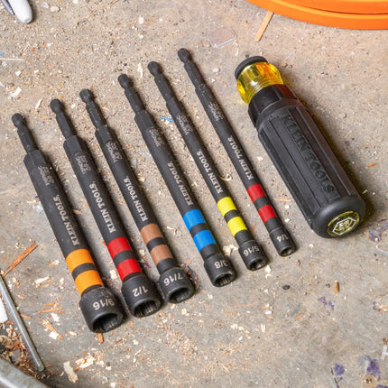 Klein Tools 38PNDHC 3/8-Inch Magnetic Color-Coded Power Nut Driver, SAE, Impact-Rated Hollow Nut Driver with 5-Inch Extended Reach Shaft