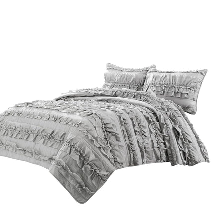 Lush Decor Lush Décor Belle 3 Piece Ruffled Light Gray-Full/Queen Quilt Set, Cotton