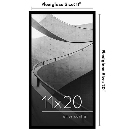 Americanflat 11x20 Picture Frame with Polished Plexiglass - Streamline Collection - Thin Border Picture Frame for Wall Display - Hanging Hardware Included - Black