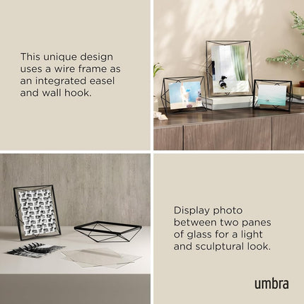 Umbra Prisma Picture Frame, Floating Metal Wall Mount, 8x10, Black