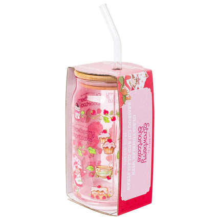 Silver Buffalo Strawberry Shortcake Glass Tumbler with Bamboo Lid, 16oz