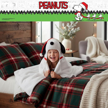 Peanuts Snoopy Santa Hat Hooded Throw - Kids Holiday Christmas Bedding Super Soft Throw Blanket - 30 in x 50 in, (Officially Licensed Product) by Franco