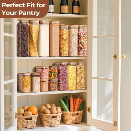ComSaf Glass Storage Jars with Bamboo Lids, 1.9L Narrow Containers, 3 Pack