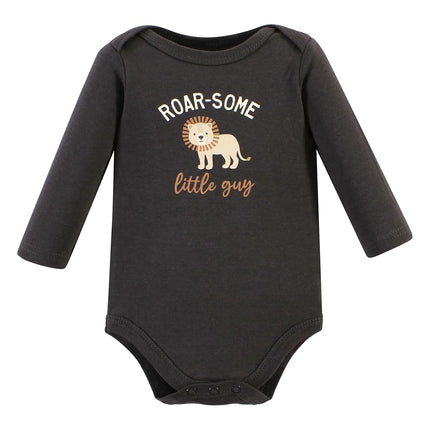 Hudson Baby Unisex Baby Cotton Long-Sleeve Bodysuits, Brave Lion, 3-6 Months, Brave Lion, 3-6 Months