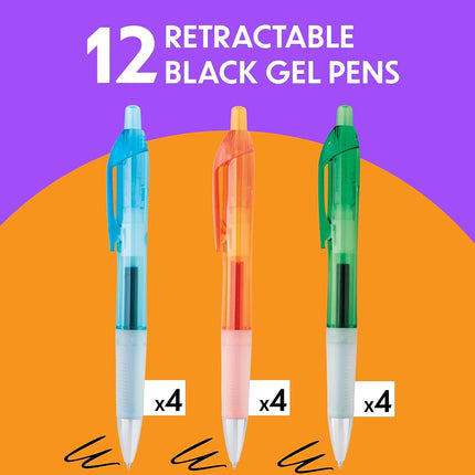 Bic Intensity Clic Gel Retractable Roller Pens, 0.7 mm, Black, 12 Pens