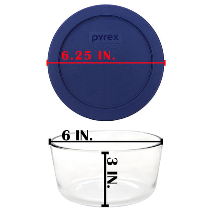 Pyrex Storage 2 Cup Round Dish, Clear with Blue Lid, Pack of 4 Containers
