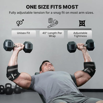 DMoose Fitness Elbow Wraps for Weightlifting (Pair) 40" Adjustable Brace for Joint Support, Pain Relief & Tendonitis-Elbow Straps for Weight Lifting, Bench Press & Gym Workouts, Band for Men & Women