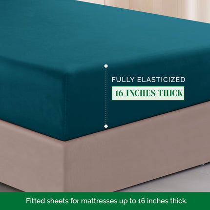 Elegant Comfort Luxurious 1500 Premium Hotel Quality Microfiber Three Line Embroidered Softest 4-Piece Bed Sheet Set, Wrinkle and Fade Resistant, Queen, Marine Teal