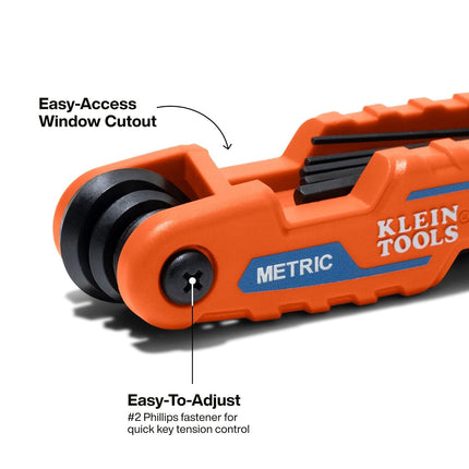 KLEIN TOOLS 70540M Compact Folding Hex Key Set, 8-Key Metric Sizes 1.5mm to 8mm, Industrial Strength Heat Treated Alloy Steel