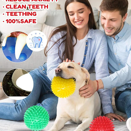 Pweituoet 4 Pack 4.5” Heavy Duty Squeaky Dog Ball for Medium Large Dogs, Spikey Dog Ball Toys for Clean Teeth and Training, Large Dog Toys for Aggressive Chewers (red Green 4pack)