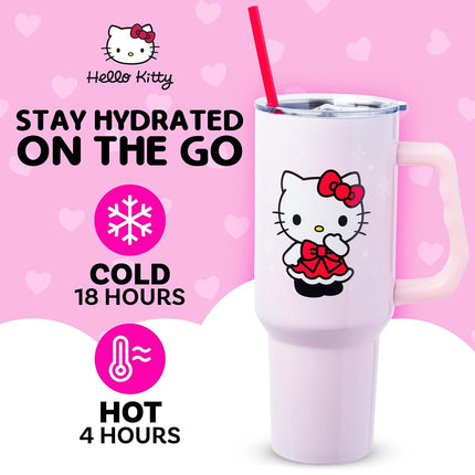Silver Buffalo Hello Kitty Holiday Outfit Snowflakes Red Bow Dress Color Option 40oz Stainless Steel Tumbler w Handle