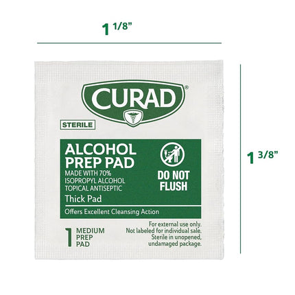 Tampons imbibés d'alcool Curad, lingettes antiseptiques, 400 unités, tampons stériles de taille moyenne, emballés individuellement - Idéal pour la préparation cutanée avant injection