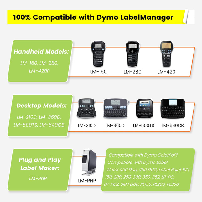 Compatible D1 Label Tape Black on Yellow Replace Label Maker Refill 45018 S0720580,1/2 Inch x 23 Ft,for LabelManager 160 210D 260P 280 360D 420P 450D COLORPOPLORPOP Label Maker,3-Pack