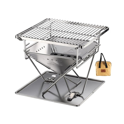 CAMPINGMOON Portable Charcoal Grill 9.65 Inch Stainless Steel Tabletop Grill Fire Pit 3 Level Adjustable Height Grill for Camping Outdoor Cooking Barbecue Carry Bag X-MINI-PRO